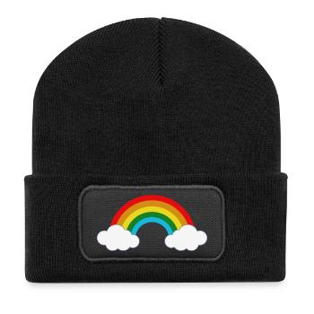 Regenbogen - Recycelte Patch Beanie - Schwarz - Vorne