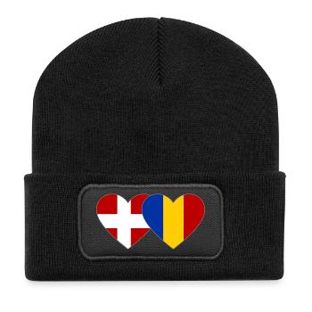 Denmark Romania Flag Heart - Recycled Patch Beanie - black - Front