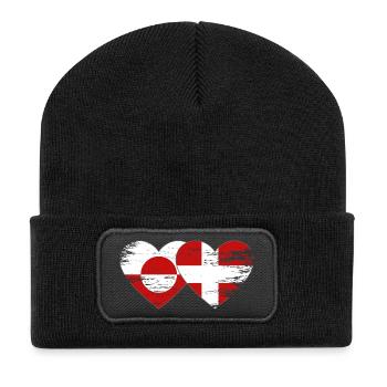 Cœur du drapeau du Groenland-Danemark utilisé - Beanie recyclé à patch - noir - Devant