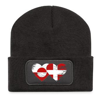 Cœur du drapeau du Groenland-Danemark utilisé - Beanie recyclé à patch - charbon - Devant