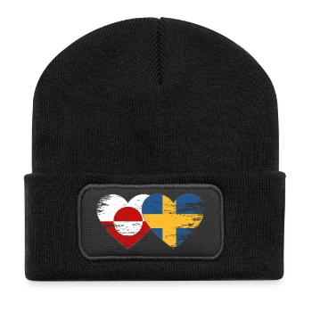 Cœur du drapeau du Groenland Suède utilisé - Beanie recyclé à patch - noir - Devant
