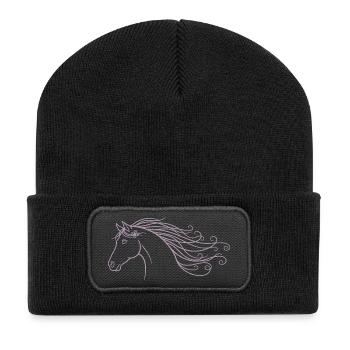 Minimalist Silhouette Riding Horse Riding Bottom - Recycled Patch Beanie - black - Front