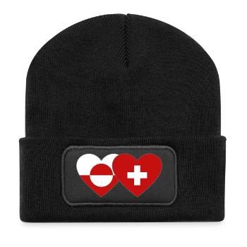 Greenland Switzerland Flag Hands Heart Shape - Recycled Patch Beanie - black - Front