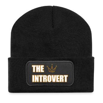 THE INTROVERT – Minimalist & Calm Statement Design - Recycelte Patch Beanie - Schwarz - Vorne