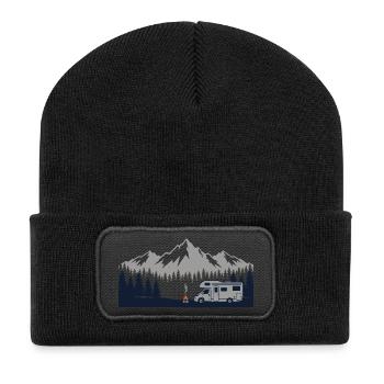 Camping Shirt für Wohnmobil Camper - Recycelte Patch Beanie - Schwarz - Vorne