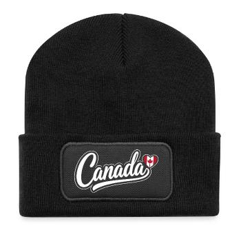 Canada Script with Maple Leaf Heart Fan Patriotic - Recycled Patch Beanie - black - Front