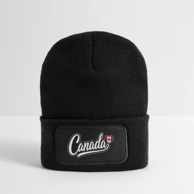 Canada Script with Maple Leaf Heart Fan Patriotic Recycled Patch Beanie