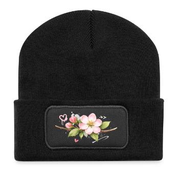 Apple blossom branch with graffiti accents - Recycled Patch Beanie - black - Front