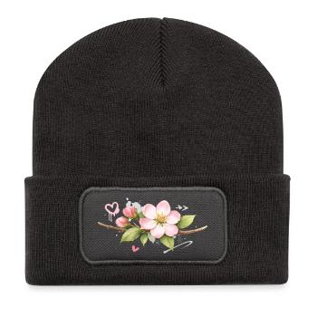 Apfelblüten Zweig mit Graffiti Akzenten   - Recycelte Patch Beanie - Dunkelgrau - Vorne