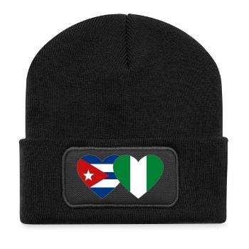 Kuba Nigeria Flagge Herzflagge - Recycelte Patch Beanie - Schwarz - Vorne