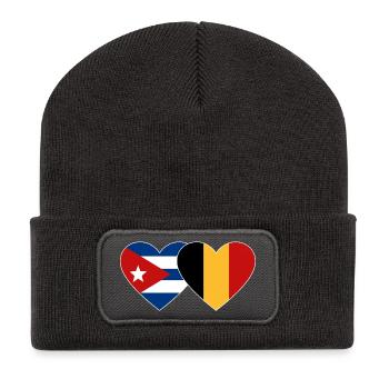 Kuba Belgien Flagge Herz - Recycelte Patch Beanie - Dunkelgrau - Vorne