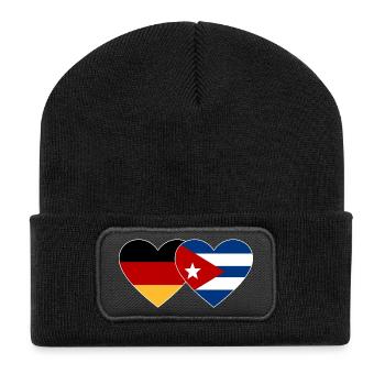 Deutschland Kuba Flagge Herz - Recycelte Patch Beanie - Schwarz - Vorne