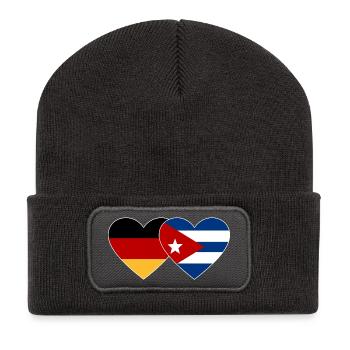 Deutschland Kuba Flagge Herz - Recycelte Patch Beanie - Dunkelgrau - Vorne