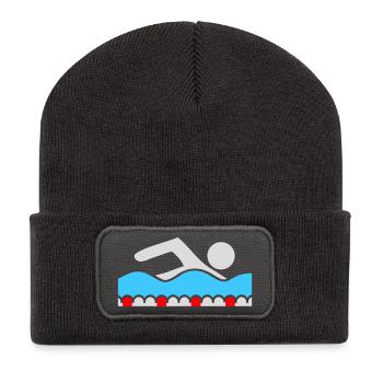 Schwimmer Piktogramm Freistil Welle Pool Sport - Recycelte Patch Beanie - Dunkelgrau - Vorne