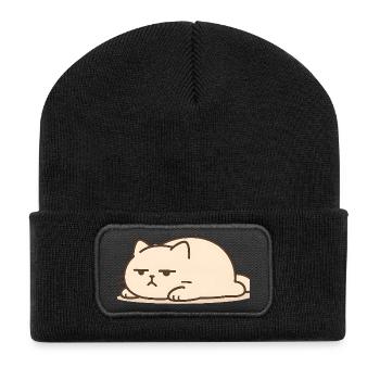 Müde Katze Lustig Lazy Cat Cartoon Motiv - Recycelte Patch Beanie - Schwarz - Vorne