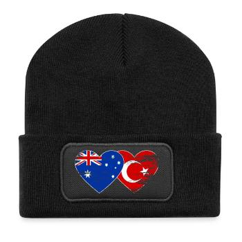 Australia Turkey Flag Heart used - Recycled Patch Beanie - black - Front