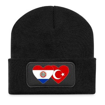 Paraguay_Tuerkei_Flagge_Herz - Recycelte Patch Beanie - Schwarz - Vorne