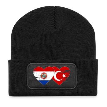 Paraguay Türkei Flagge Herz used - Recycelte Patch Beanie - Schwarz - Vorne
