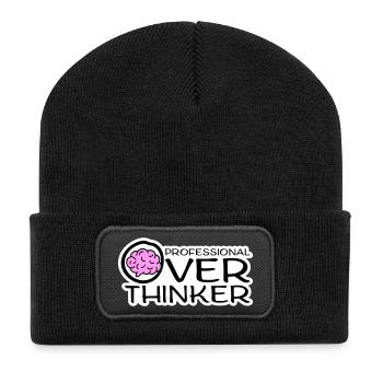 Professional Overthinker Lustig Grübeln Angst Logo - Recycelte Patch Beanie - Schwarz - Vorne