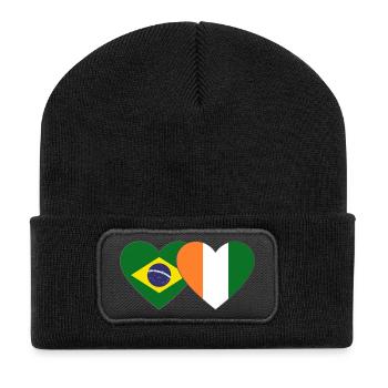 Brasillien_Elfenbeinküste_Flagge_Herz - Beanie recyclé à patch - noir - Devant