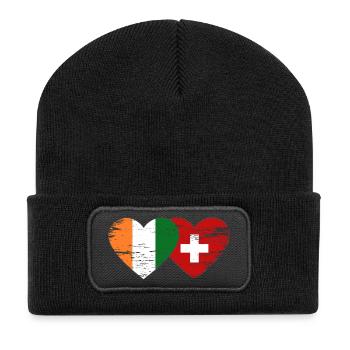 Côte d’Ivoire Drapeaux suisses Cœur utilisé - Beanie recyclé à patch - noir - Devant
