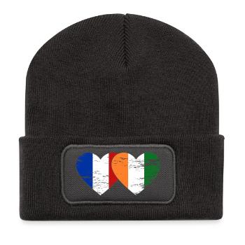 Drapeau de la France Côte d’Ivoire Cœur utilisé - Beanie recyclé à patch - charbon - Devant