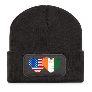 Drapeau américain de Côte d’Ivoire Cœur utilisé - Beanie recyclé à patch - charbon - Devant