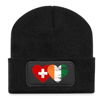 Suisse Côte d’Ivoire Drapeau du cœur utilisé - Beanie recyclé à patch - noir - Devant