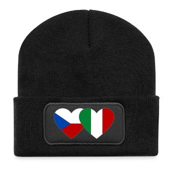 Czech Republic Italy Flag Heart - Recycled Patch Beanie - black - Front