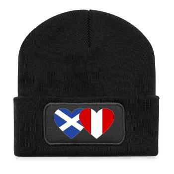 Schottland Peru Flagge Herz  - Recycelte Patch Beanie - Schwarz - Vorne