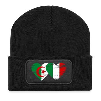 Algeria Italy Flag Heart Used - Recycled Patch Beanie - black - Front