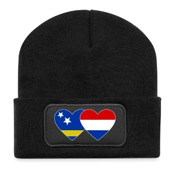 Curacau Holland Flagge Herz - Recycelte Patch Beanie - Schwarz - Vorne