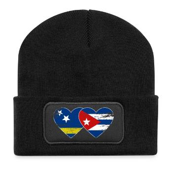 Cœur du drapeau de Curaçao Cuba utilisé - Beanie recyclé à patch - noir - Devant