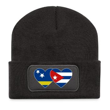 Curacao Kuba Flagge Herz - Recycelte Patch Beanie - Dunkelgrau - Vorne