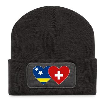 Curacao_Schweiz_Flagge_Herz - Beanie recyclé à patch - charbon - Devant