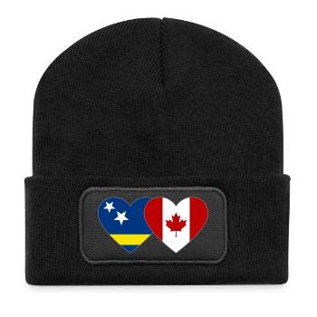 Curacao Kanada Flagge Herz - Recycelte Patch Beanie - Schwarz - Vorne