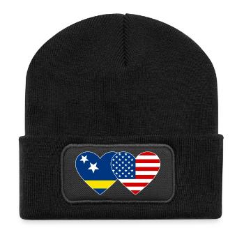 Cœur du drapeau des États-Unis de Curaçao utilisé - Beanie recyclé à patch - noir - Devant
