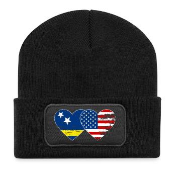 Cœur du drapeau des États-Unis de Curaçao utilisé - Beanie recyclé à patch - noir - Devant