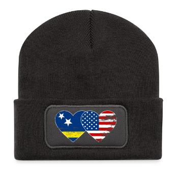 Curacao USA Flag Heart Used - Recycled Patch Beanie - dark grey - Front