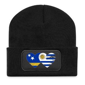 Curaçao_Uruguay_Flagge_Herz_used - Recycelte Patch Beanie - Schwarz - Vorne