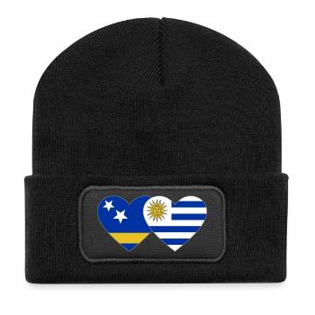 Curacao_Uruguay_Flagge_Herz - Recycelte Patch Beanie - Schwarz - Vorne