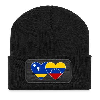 Curacao Venezuela flag heart used - Recycled Patch Beanie - black - Front