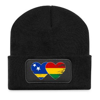 Curaçao_Bolivien_Flagge_Herz_used - Recycelte Patch Beanie - Schwarz - Vorne