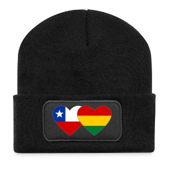 Chile Bolivien Flagge Herz - Recycelte Patch Beanie - Schwarz - Vorne