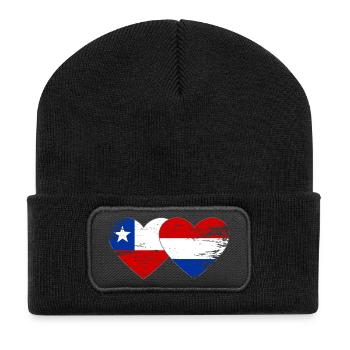 Chile_Holland_Flagge_Herz_used - Recycelte Patch Beanie - Schwarz - Vorne