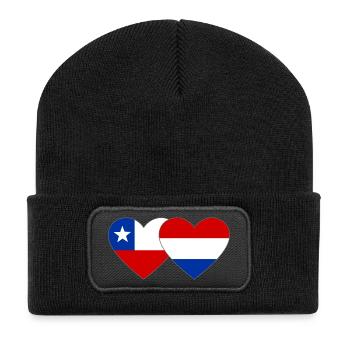 Chile_Holland_Flagge_Herz - Beanie recyclé à patch - noir - Devant