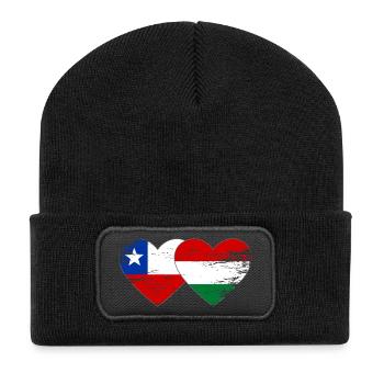 Bolivien_Ungarn_Flagge_Herz_used - Recycelte Patch Beanie - Schwarz - Vorne