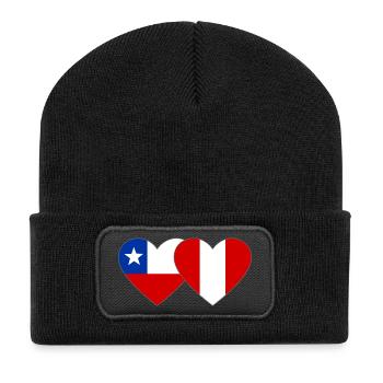 Chile_Peru_Flagge_Herz - Recycelte Patch Beanie - Schwarz - Vorne