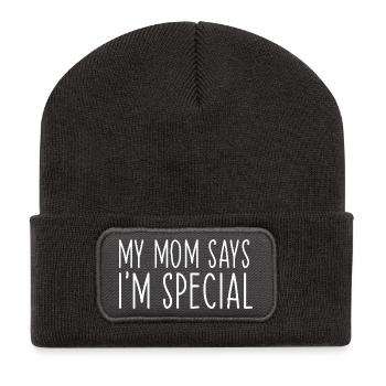 Meine Mutter sagt, ich sei etwas Besonderes - Recycelte Patch Beanie - Dunkelgrau - Vorne