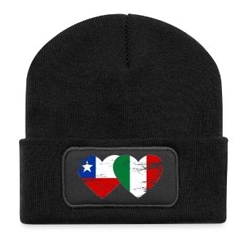 Chile Italien Flagge Herz used - Recycelte Patch Beanie - Schwarz - Vorne
